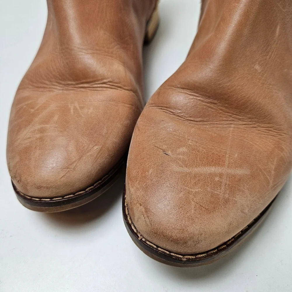 Toms Sherpa Heel Booties Women's 8.5 Tan Leather Ankle Boots‎